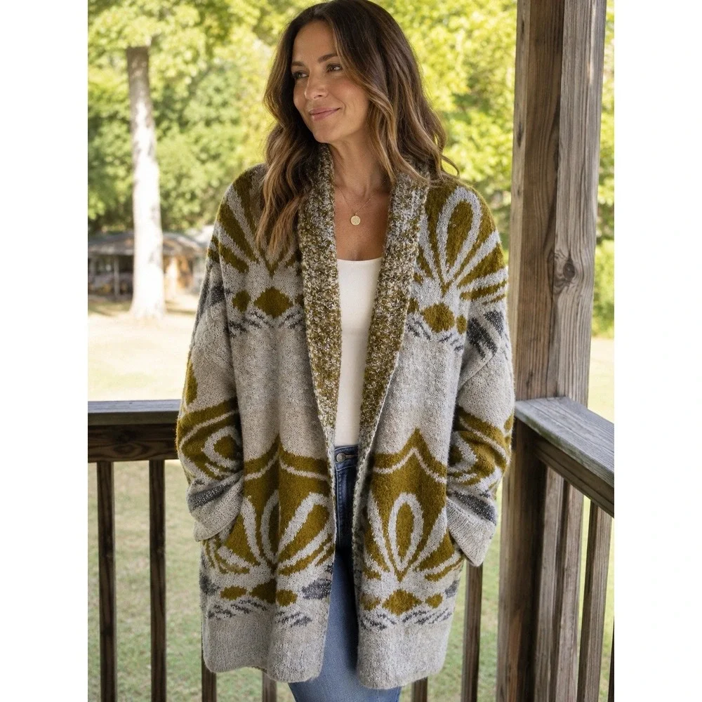 Free People Nocturnal Patterned Cardigan Small